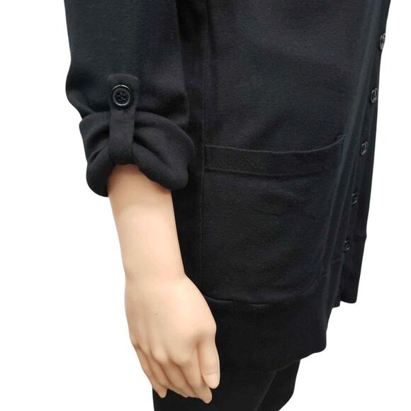 Splendid Boyfriend Cardigan Sweater Women M Roll Tab Long Sleeves Modal Black - Picture 4 of 12